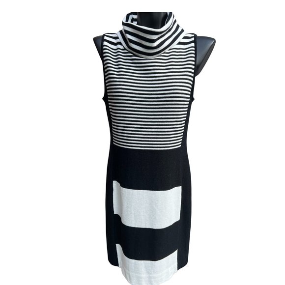 Etcetera Sleeveless Turtle Neck Striped Sweater Dress Black & White Size Medium - Picture 1 of 6